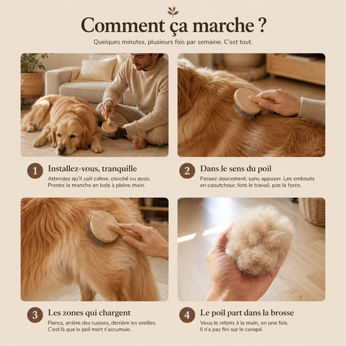 PILOU — Brosse anti-poils pour chiens à sous-poil